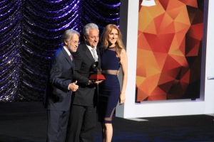 (L to R) Neil Portnow, Pres. & CEO The Recording Academy, Humberto Gatica, and mega superstar Celine Dion (Photo by: Fredwill Hernandez/THT)